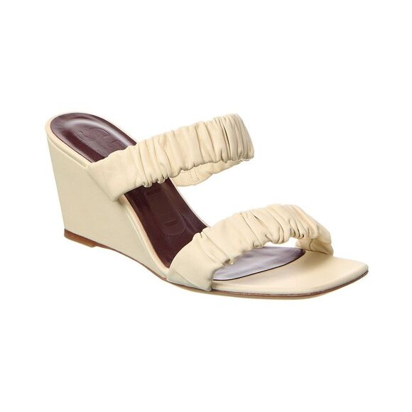 Staud Frankie Leather Wedge Sandal White